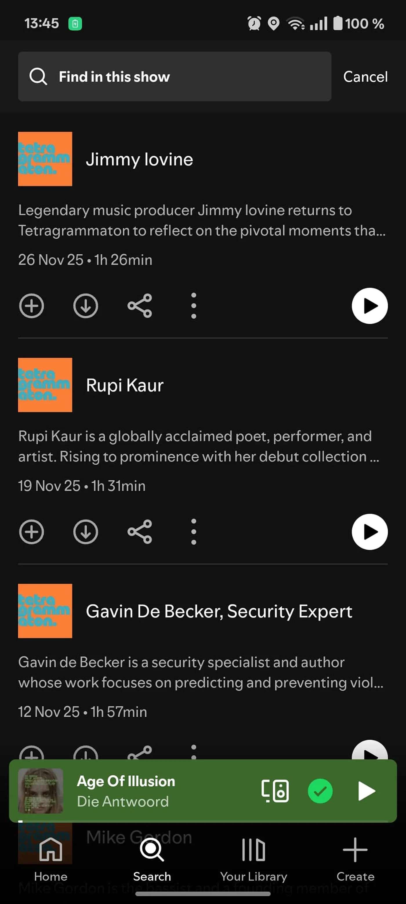 Mobile app version - “Find in this show” feature is available