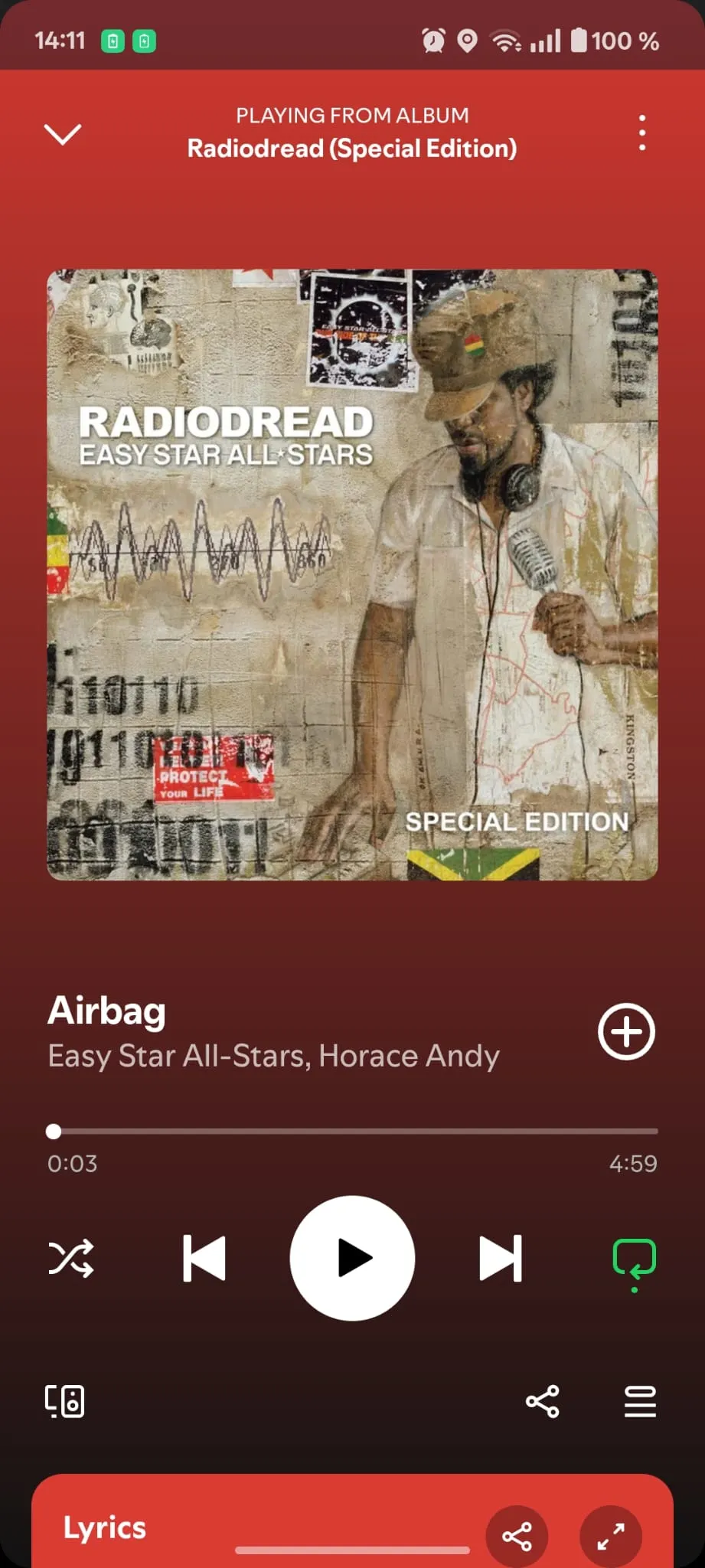 Repeat option is available only for tracks