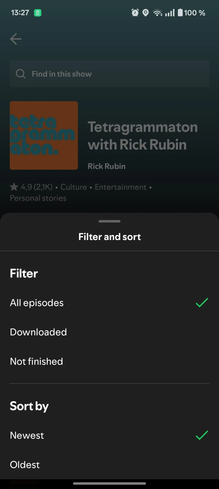 Mobile version - filter name is “Not finished”