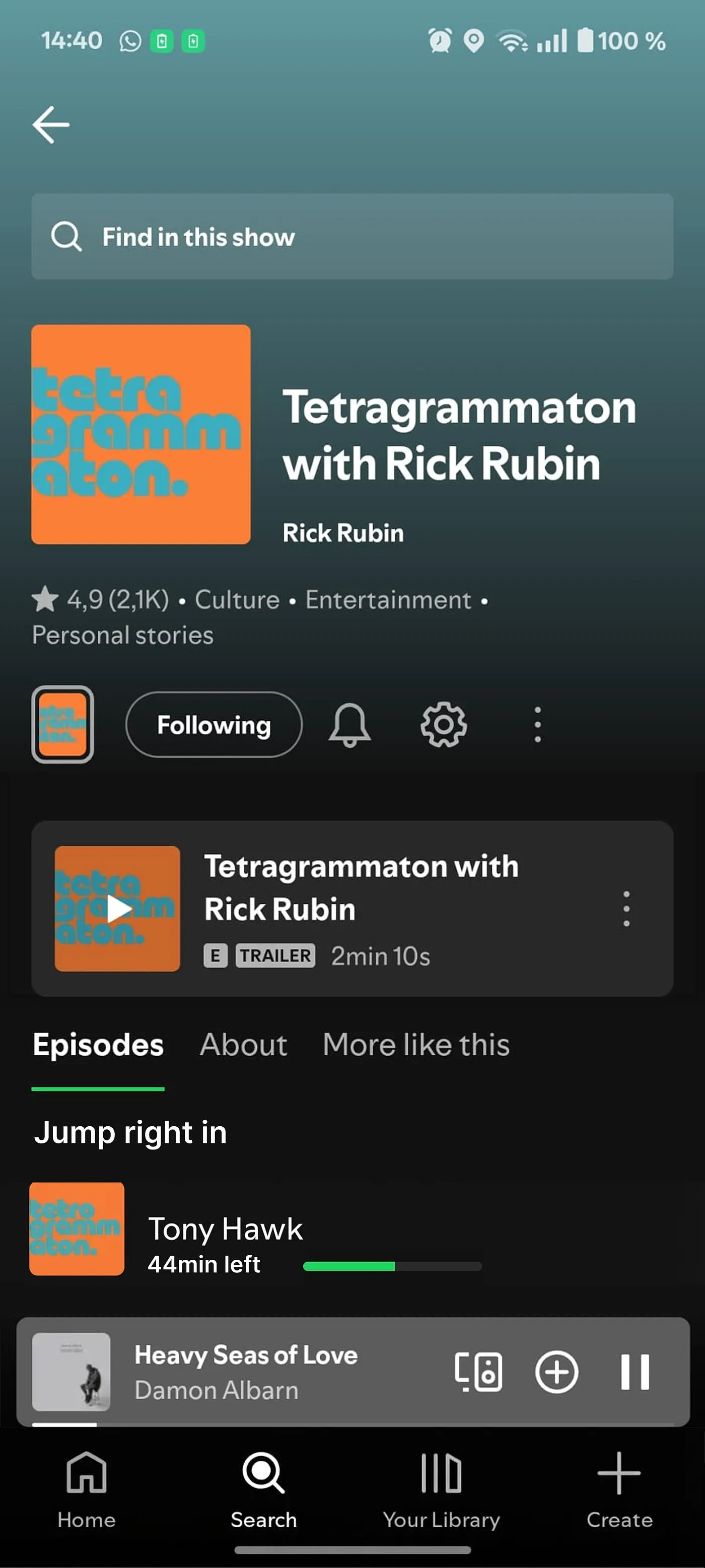 Mockup - “Jump right in” to the last episode played, at the top of the show