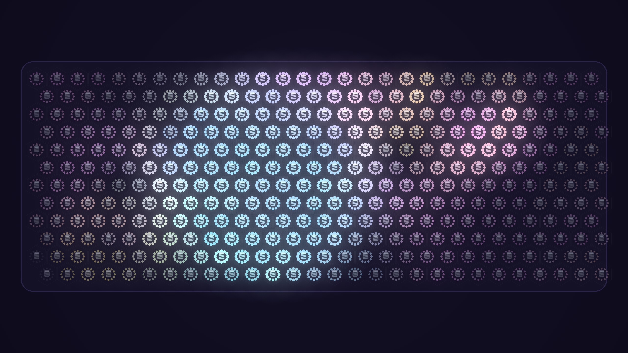 Ripple mid-track: cyan bass swells, pink mid-range rings and cream high-frequency flickers crossing the array at once